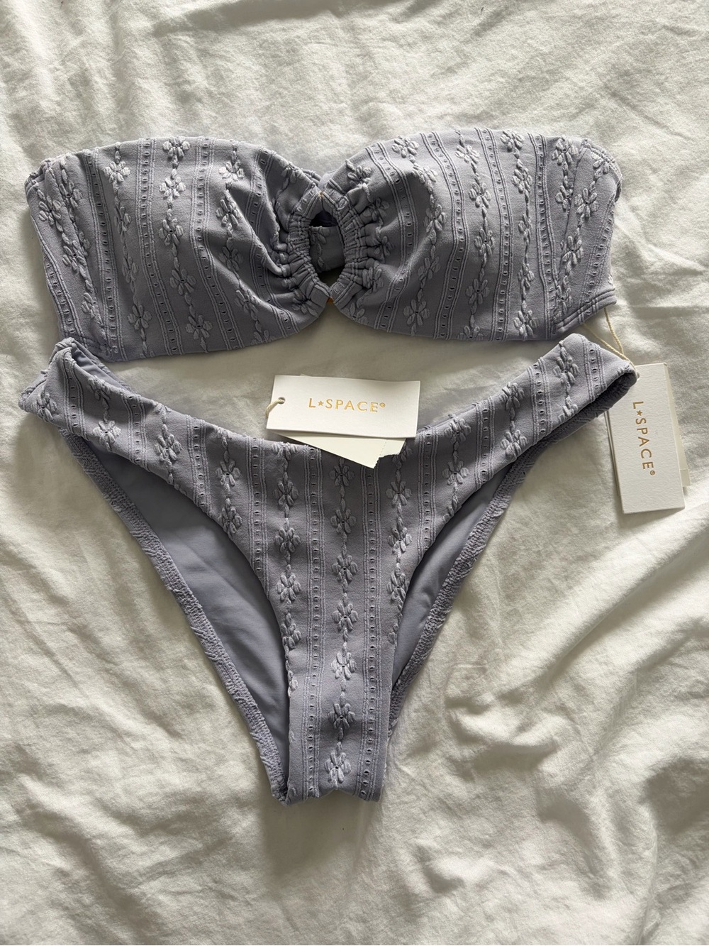 L*space Lavender “Ice” Textured Bandeau Bikini Top & Bottom Set Small NWT - Picture 4 of 13